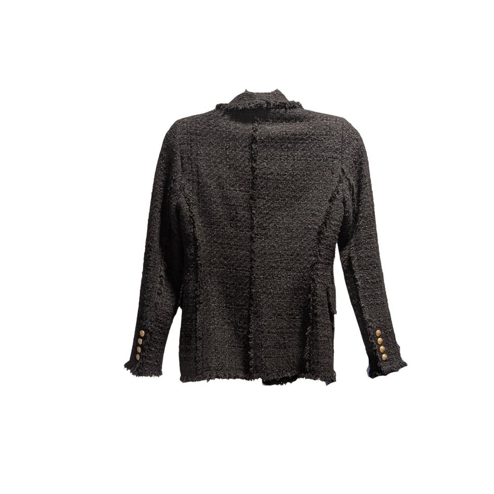 ZARA Woman Black Bouclé Tweed Double-Breasted Blazer Size S Gold Buttons - Picture 3 of 8